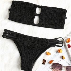 Zaful Bandeau Smocked Bikini Bra with Bottoms